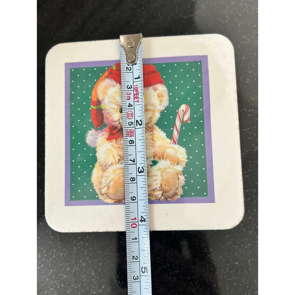 Vintage Teddy Bear Cork Coaster Set Christmas Santa‎ Hat set of 4 BNIB